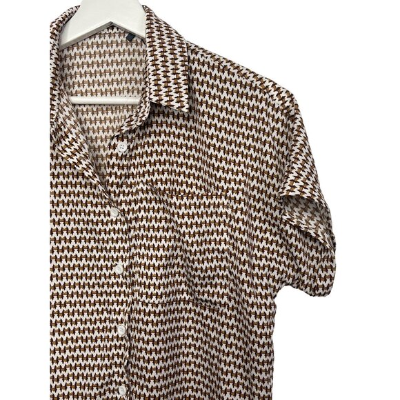 SHEIN Womens XS Brown Button Down Short Sleeve Blouse Casual Workwear - Picture 5 of 9